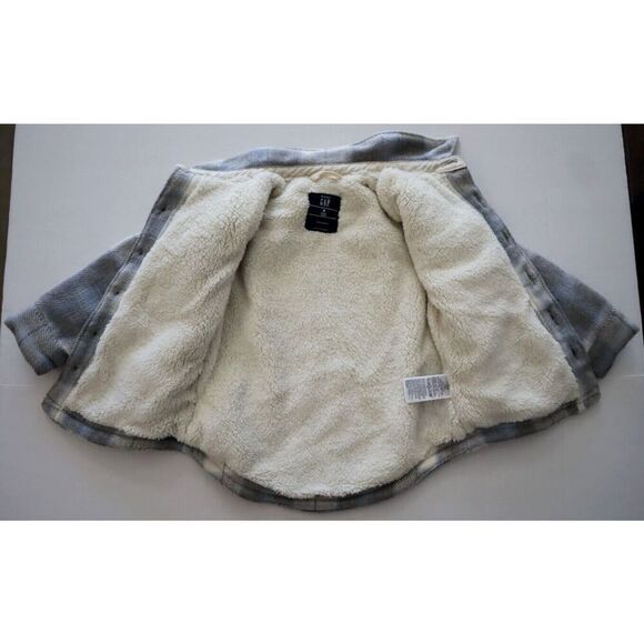 Baby GAP Toddler Sz 4 Years Sky Blue Plaid Sherpa-Lined Flannel Shirt Jacket - Picture 8 of 8